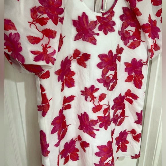 NEW pink fuscia floral jacquard bubble puff sleeve dress with bow back - Picture 9 of 13